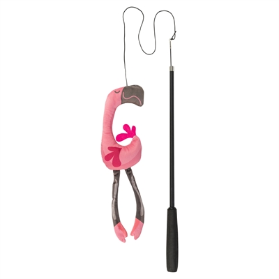 TRIXIE Teleskop-Spielangel Flamingo für große Katzen - Glasfaser, EVA-Griff