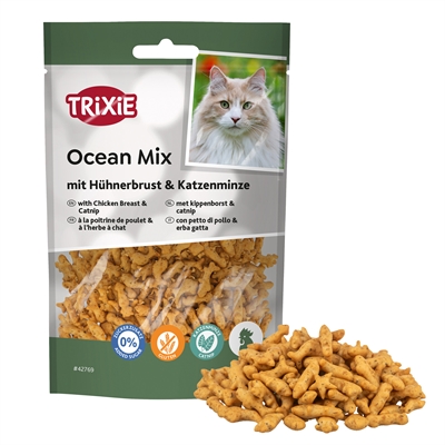 TRIXIE Kattensnack Ocean Mix met kippenborst en catnip - 27% kippenborst, glutenvrij, taurine - 50 g