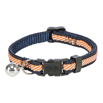 TRIXIE Kattenhalsband Gestreept Verstelbaar met belletje - Blauw/Oranje/Wit - 20-30x1 cm