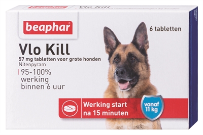 BEAPHAR Vlo-tablet VLO KILL+ 57 mg - Werkt binnen 6 uur, veilig en makkelijk toe te dienen - Voor grote hond vanaf 11 kg - 6 tabletten