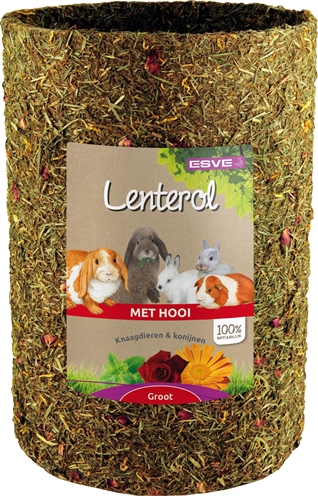 ESVE Speelrol LENTEROL Multifunctioneel voer & knaagdierbehuizing - 100% natuurlijk, hooi met bloemen & kruiden - Large 30 cm