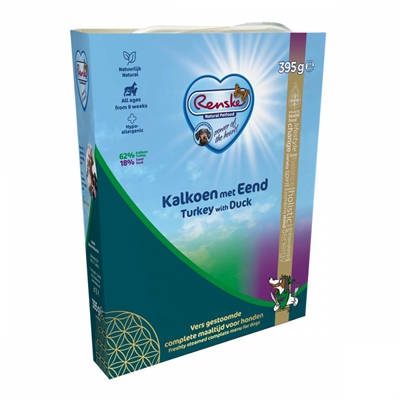 RENSKE Natvoer VERS VLEES KALKOEN/EEND Verrijkt met Schotse zalmolie & glucosamine - 10x395g
