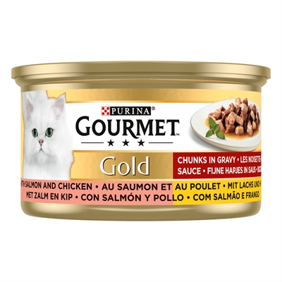 GOURMET Kattennatvoer Gold Fijne Hapjes Zalm/Kip Volledige delicaat recept - Goud - 85 g