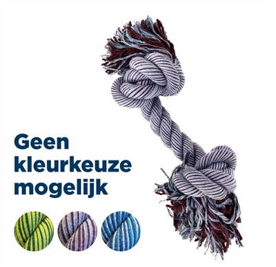 HAPPY PET Speeltouw FLOSSIN FUN 2 KNOOP Tandreinigend, Duurzaam katoen, Apport/trek/kauwspel - Assorti - 40 cm