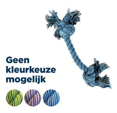 HAPPY PET Speeltouw FLOSSIN FUN 2 KNOOP Tandreinigend & duurzaam katoen - Assorti - 38 cm