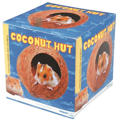 HAPPY PET Knaagdierhuisje COCONUT HUT 100% natuurlijk, aanknaagbaar, beschermend donker nest - Bruin - 12x11x11 cm
