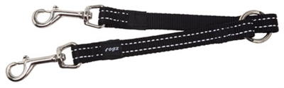ROGZ FOR DOGS Splitter Snake ZWART 2-honden, reflecterend, 16mm - M (23cm) 12-22kg