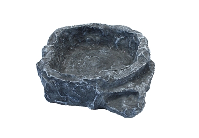 KOMODO Voerbak Terraced Realistisch stenen uiterlijk, trapje voor gemakkelijke toegang - Grijs - 20x16x5 cm