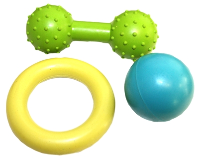 HAPPY PET Puppyspeelgoed LITTLE RASCALS Rubber Multipack - 3 vormen voor wisselende pups, tandverzorgend - Assorti - 3 stuks