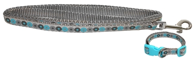 LITTLE RASCALS Puppy halsband & lijn set Verstelbaar 22,5-36 cm Ideaal voor opgroeiende pup - Blauw/Grijs - Lijn 103 cm