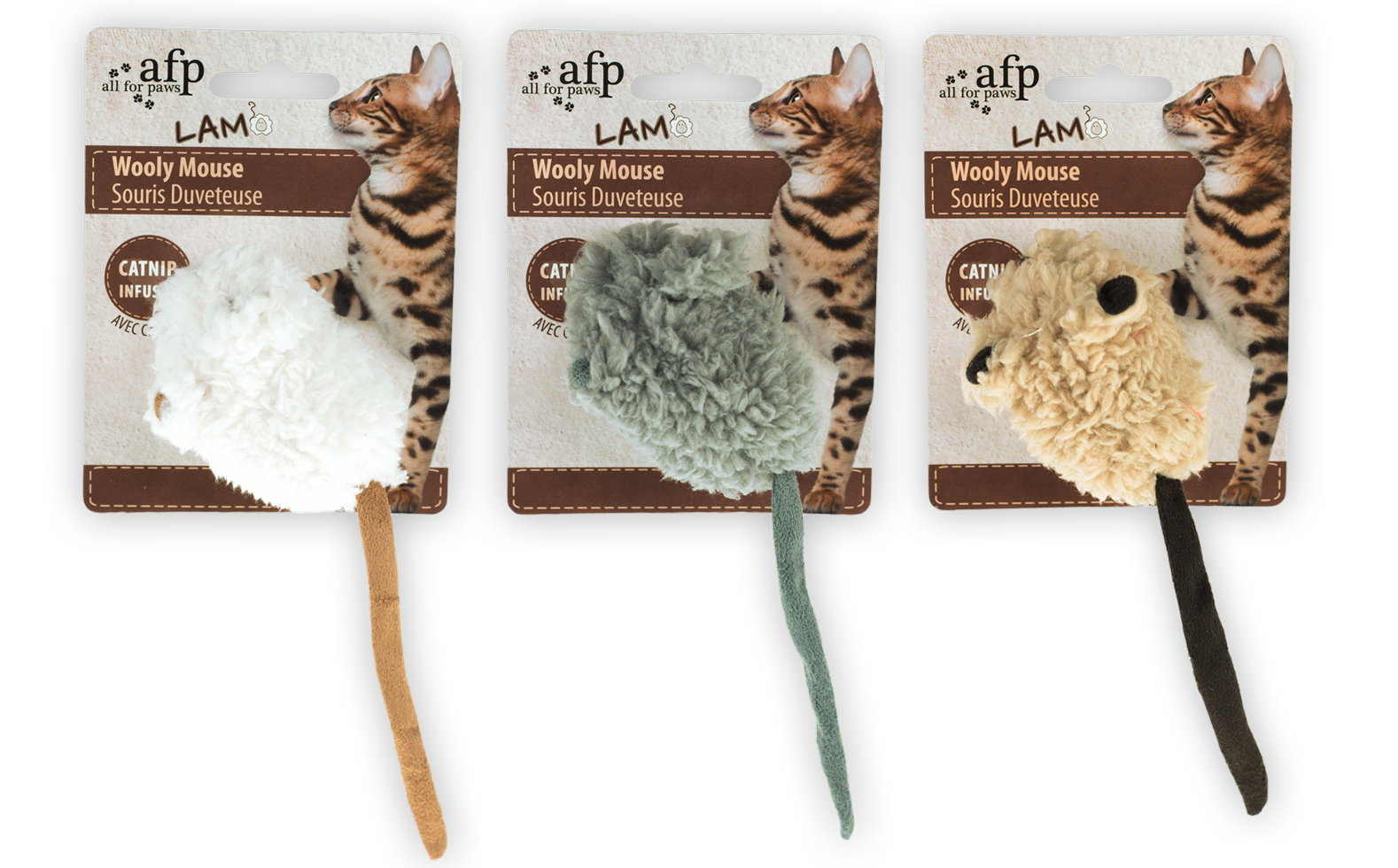 AFP Wooly Mouse souris couinante avec herbe à chat laine d'agneau 7x7x3 cm