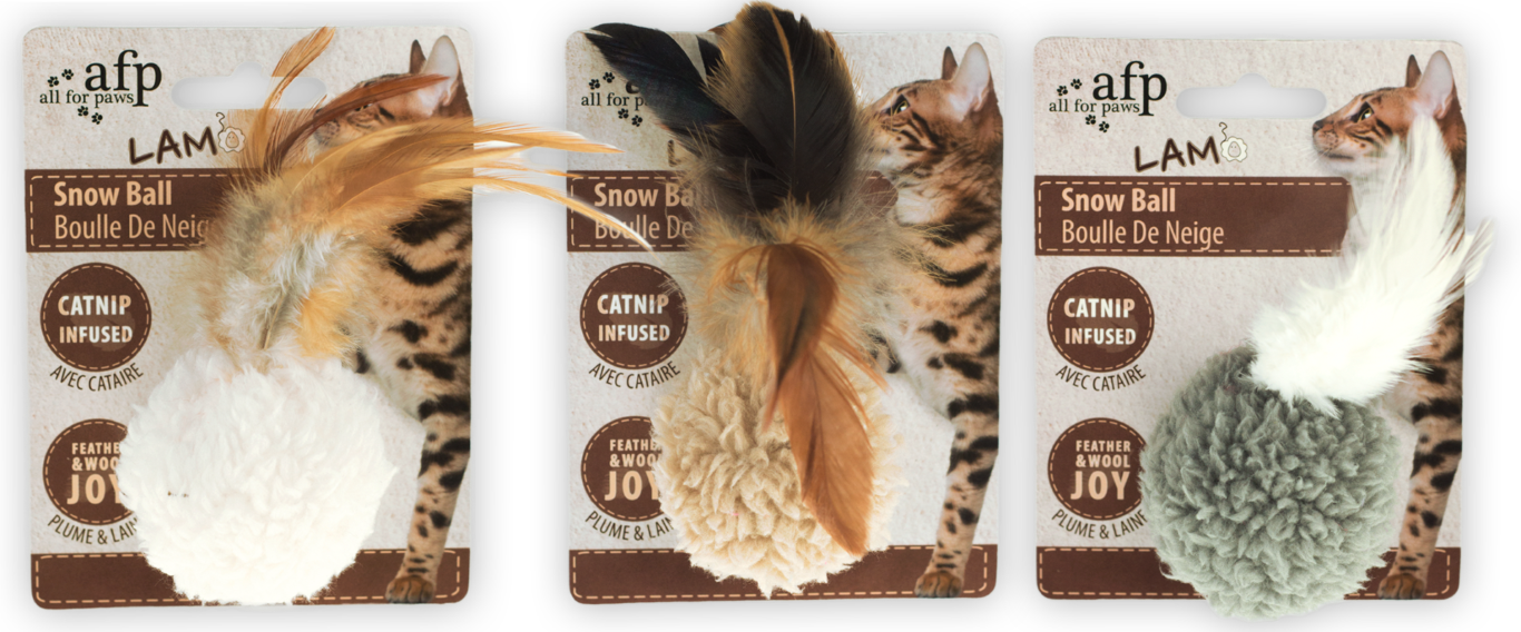 AFP Souris jouet SNOW BALL Laine d'agneau avec herbe à chat et plumes - assorti blanc/brun/gris - douce, durable