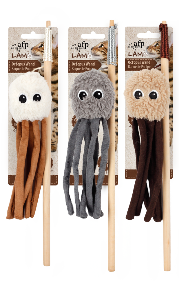 AFP Lambswool Octopus Wand canne à pêche pour chat à l'herbe à chat