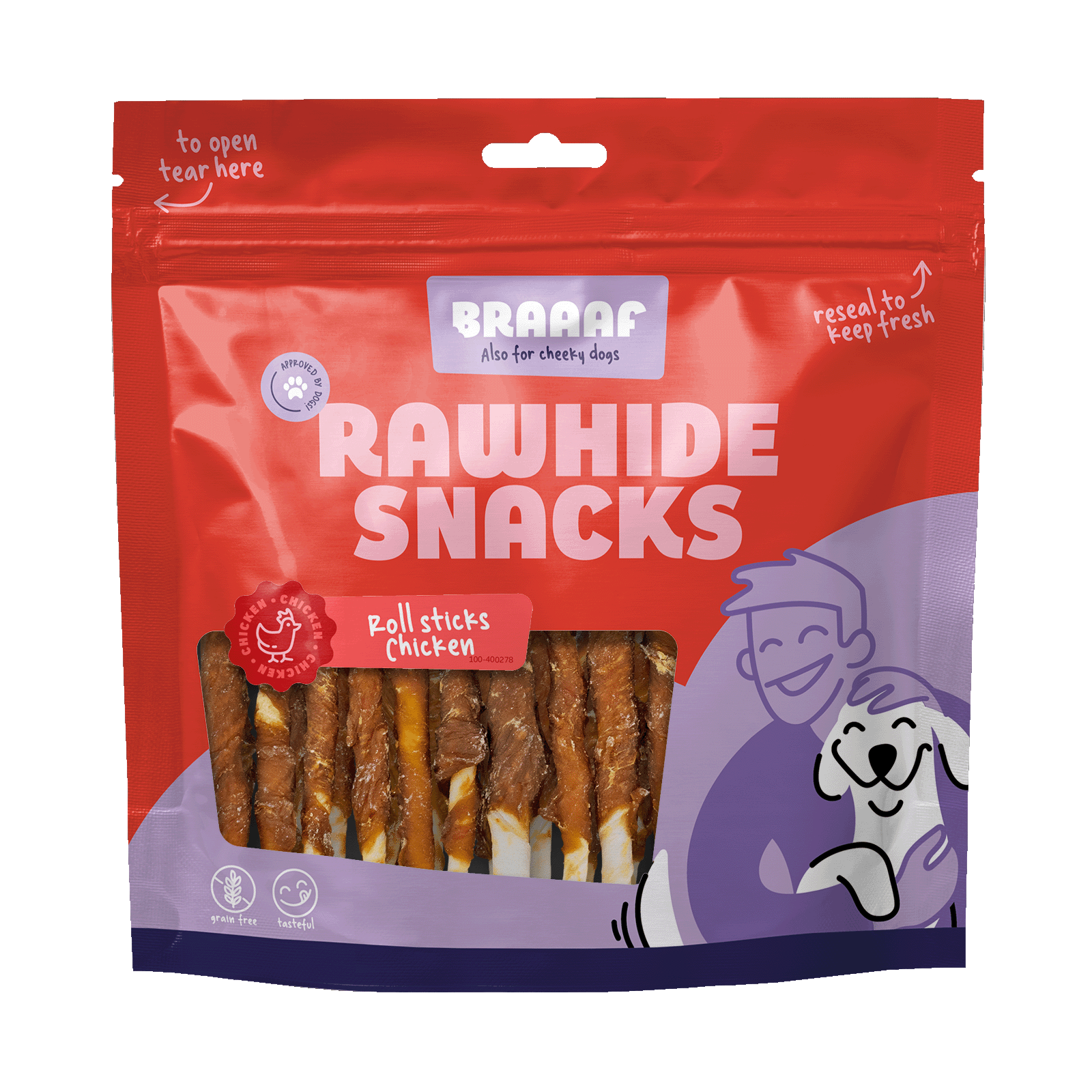 Braaaf Rawhide Roll Sticks Poulet 12 cm (8 pièces)