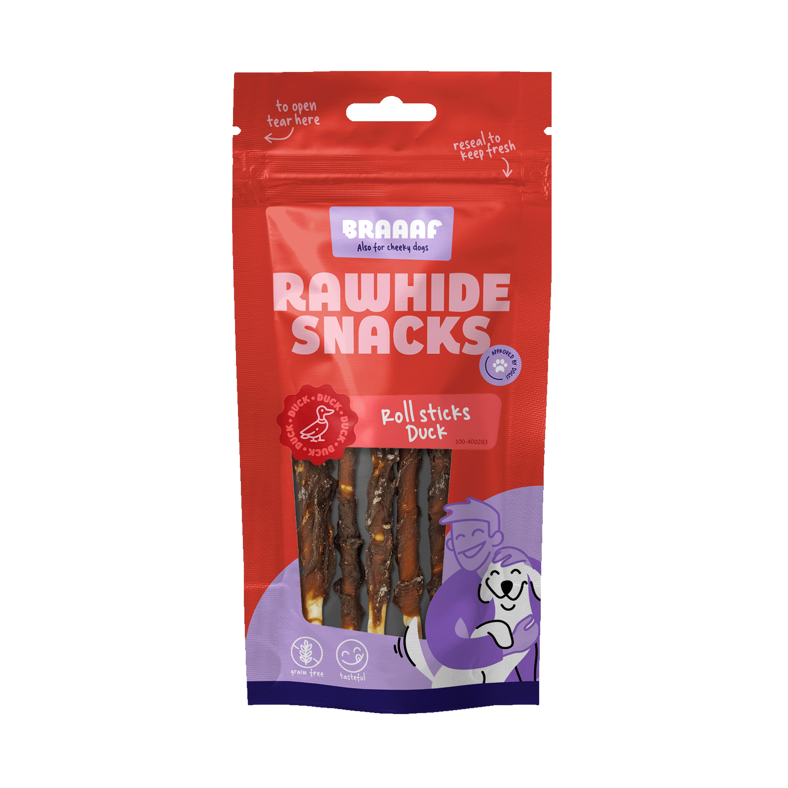 Braaaf Rawhide Roll Sticks Canard - 8 pcs