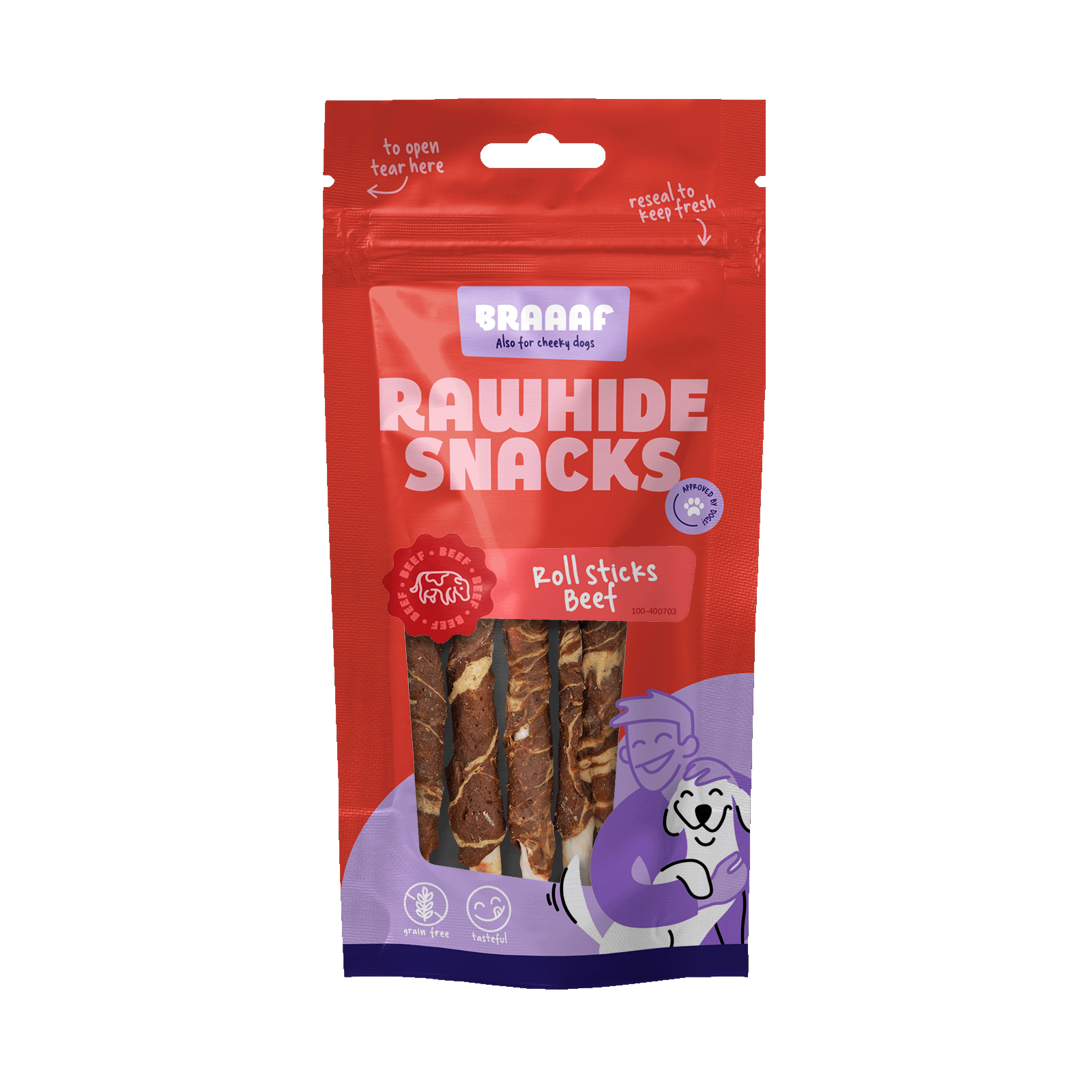 Braaaf Rawhide Roll Sticks Rind & Fisch - 8 St.