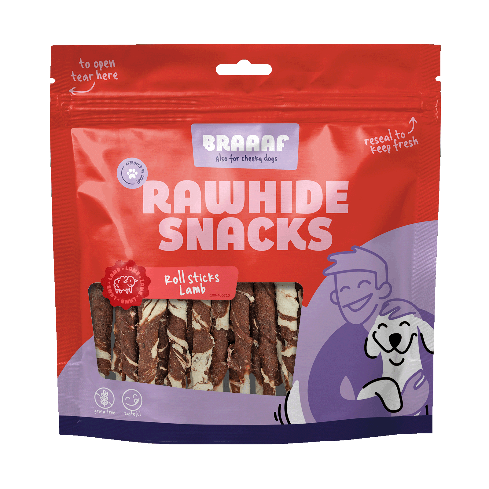 Braaaf Rawhide Roll Sticks agneau & poisson - 25 pcs