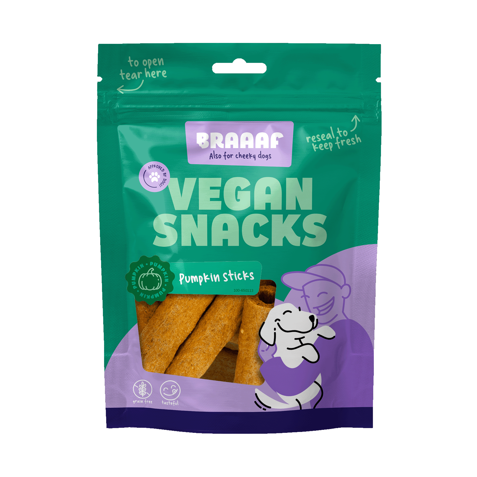 Braaaf Vegan Snack Kürbis Stick 6 cm Hundesnack