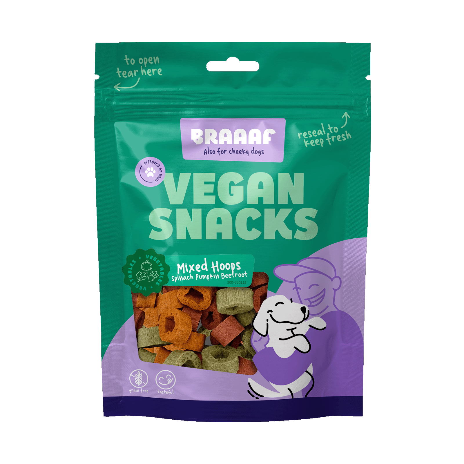Braaaf Vegan Snack Mixed Hoops Spinat, Kürbis und Rote Bete Hundesnack