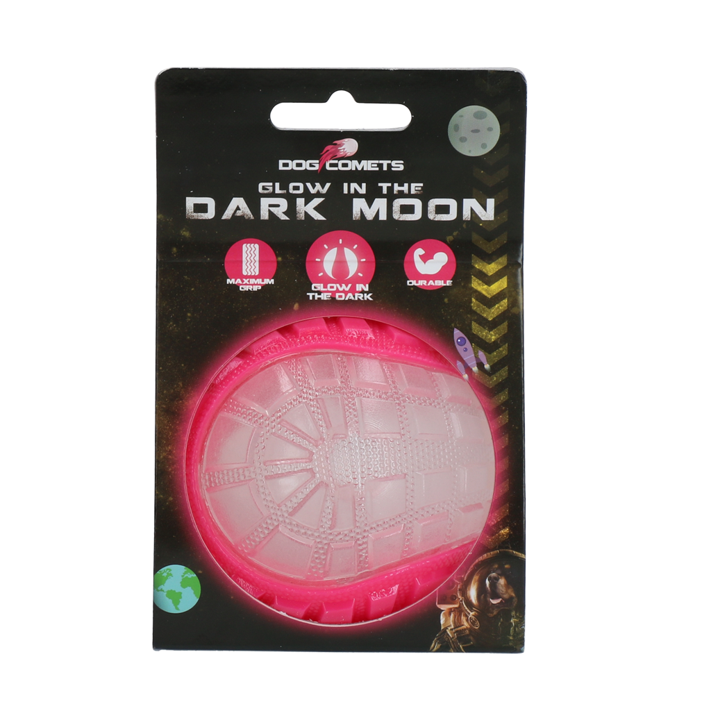 Dog Comets Glow in the Dark Moon Bal hondenspeelgoed M Roze