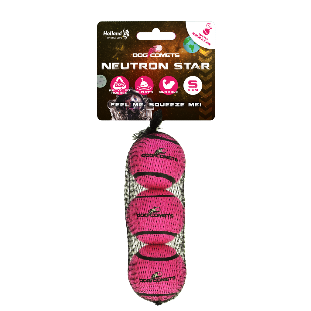 Dog Comets Neutron Star tennisbal met pieper S Roze (3-pack)