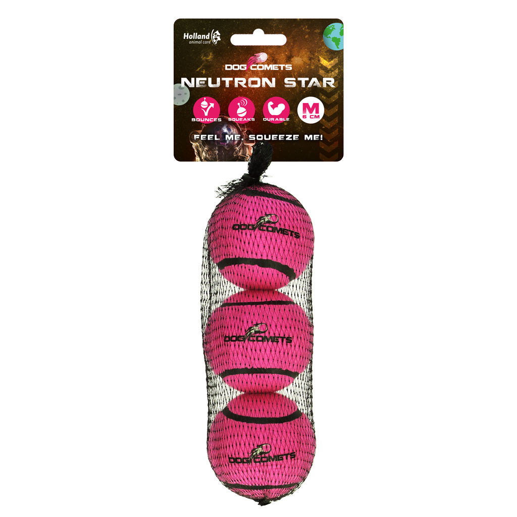 Dog Comets Neutron Star tennisbal met pieper M Roze (3-pack)