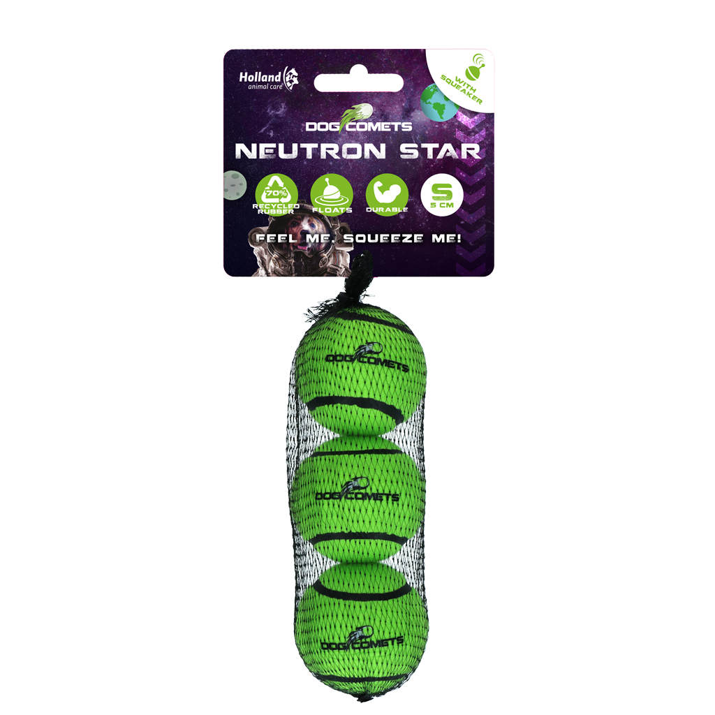 Dog Comets Neutron Star Tennisball mit Quietscher S Grün (3er-Pack)