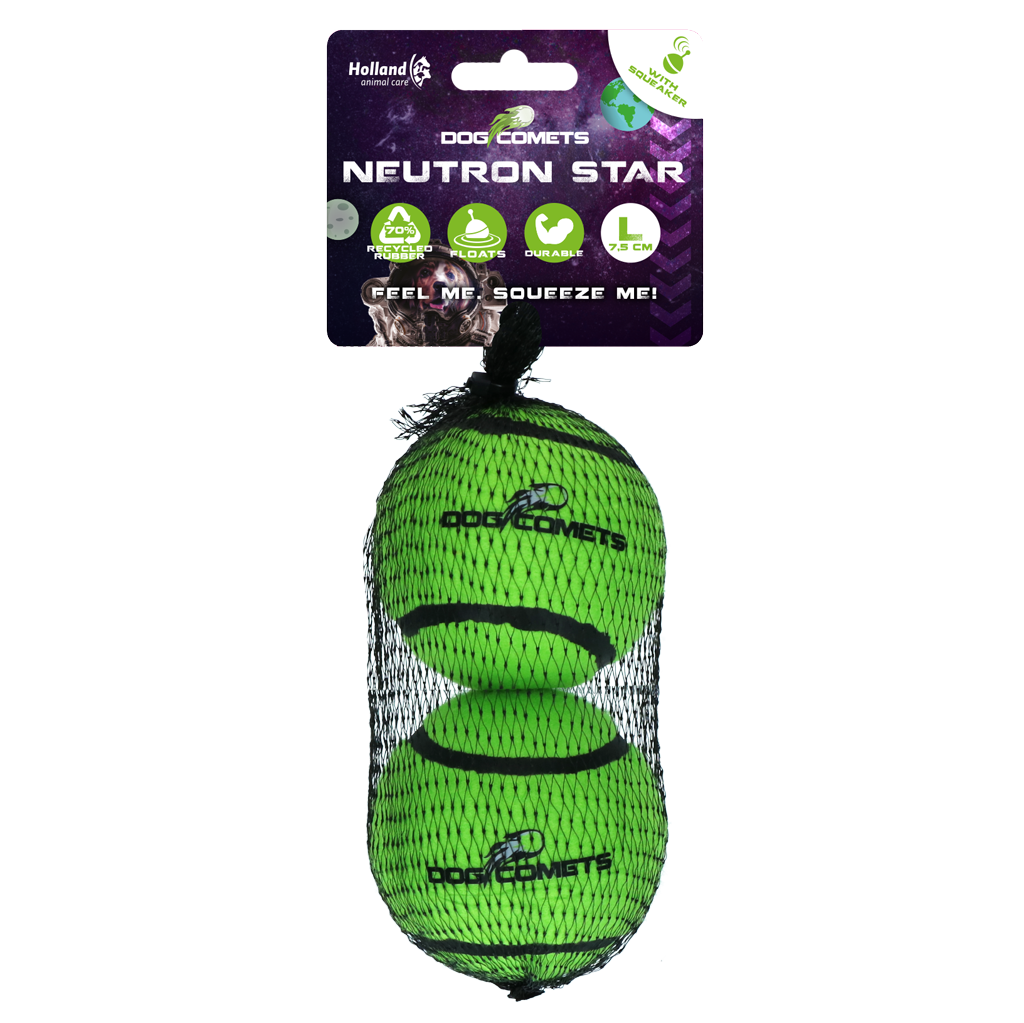 Dog Comets Neutron Star balle de tennis avec squeaker L vert (lot de 2)