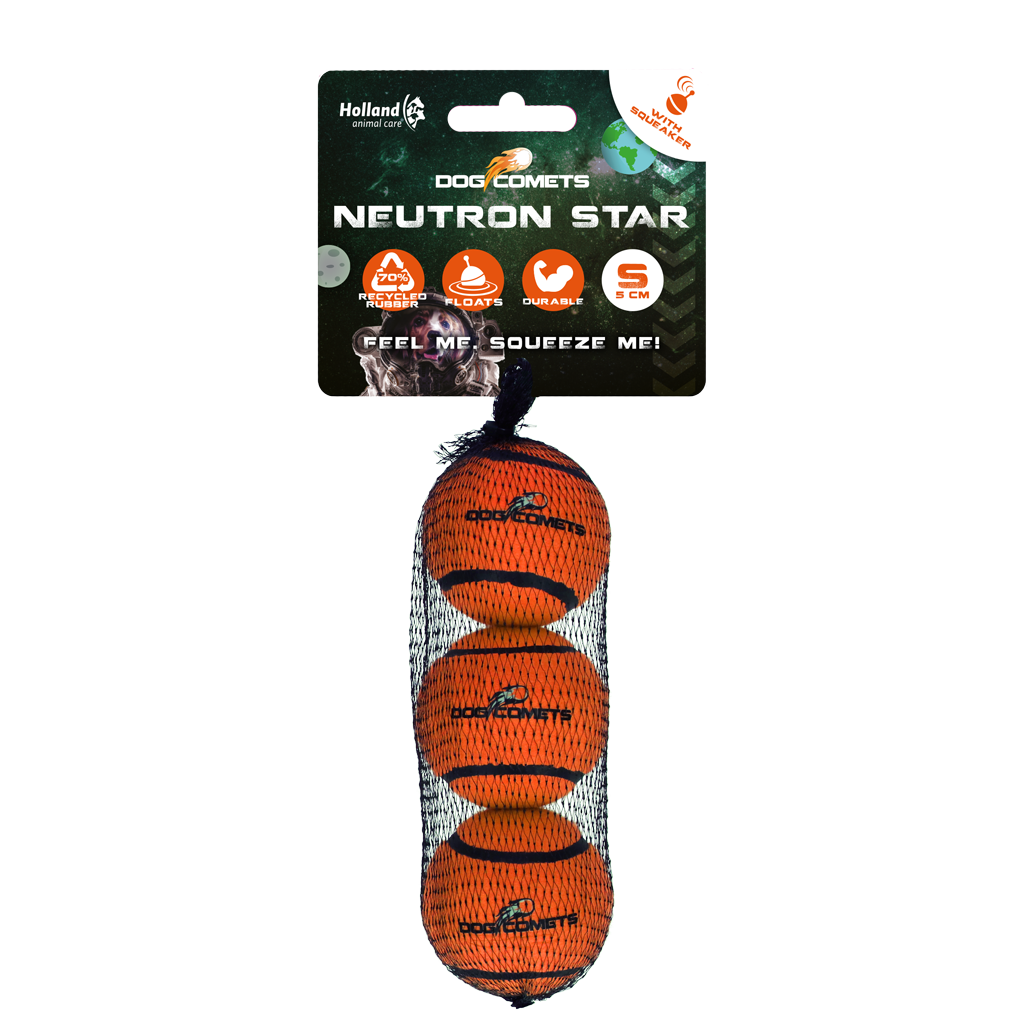 Dog Comets Neutron Star balle de tennis avec squeaker S orange (lot de 3)