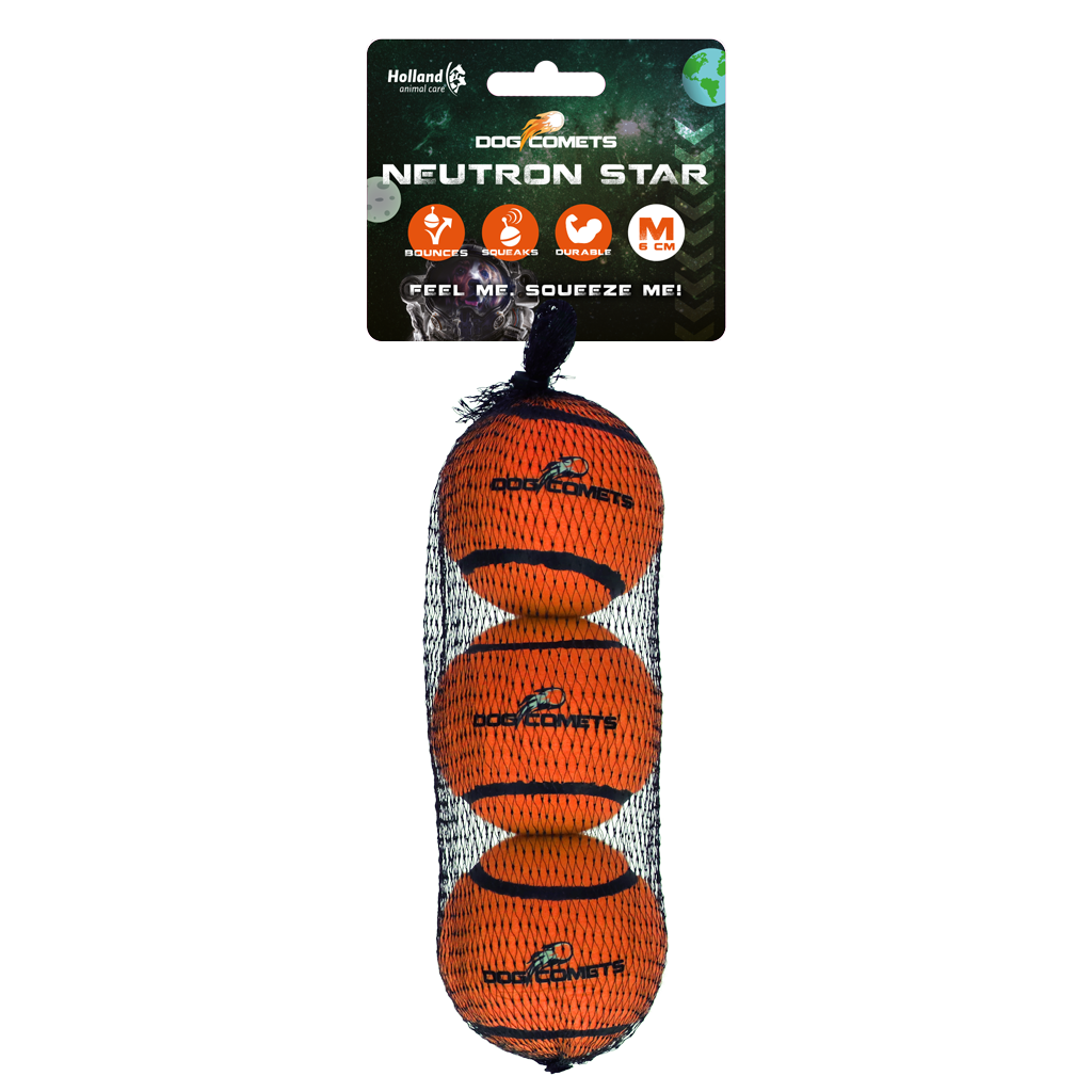 Dog Comets Neutron Star balle de tennis avec squeaker M orange (lot de 3)