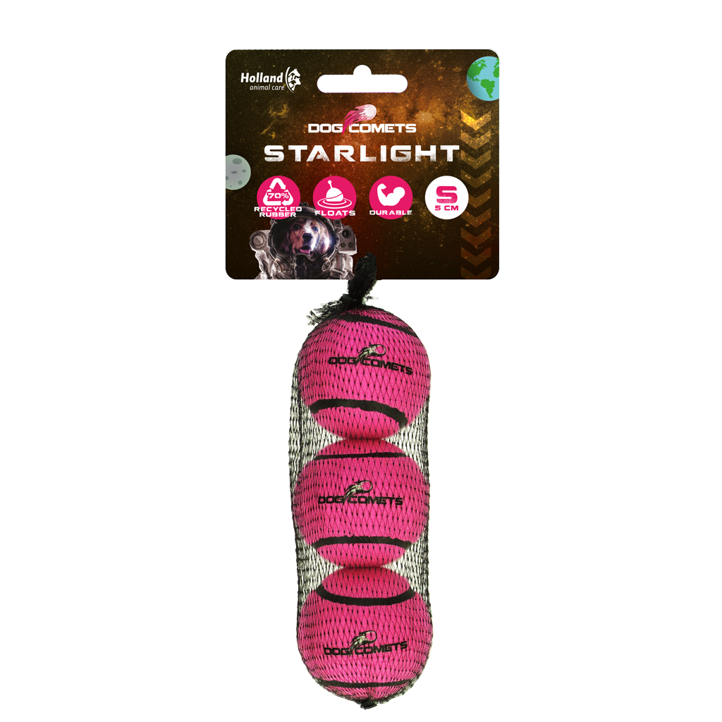 Dog Comets Starlight Tennisball S Rosa (3er-Pack)