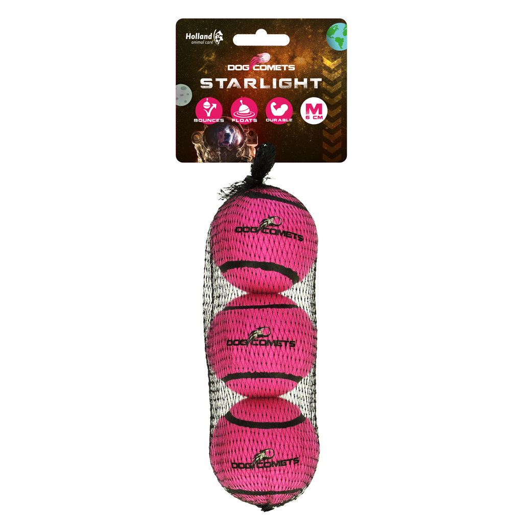 Dog Comets Starlight tennisbal M Roze (3-pack)