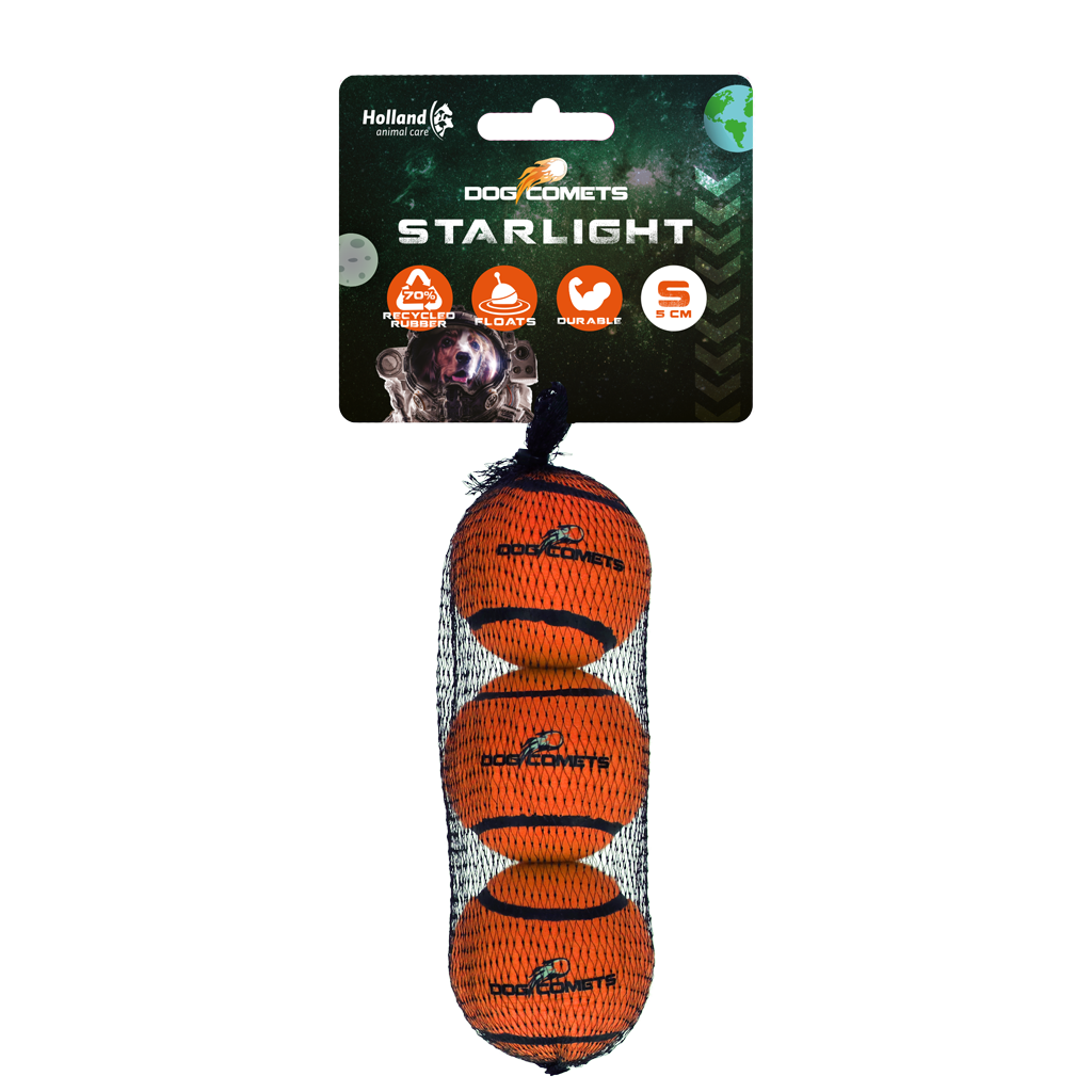 Dog Comets Starlight tennisbal S Oranje (3-pack)