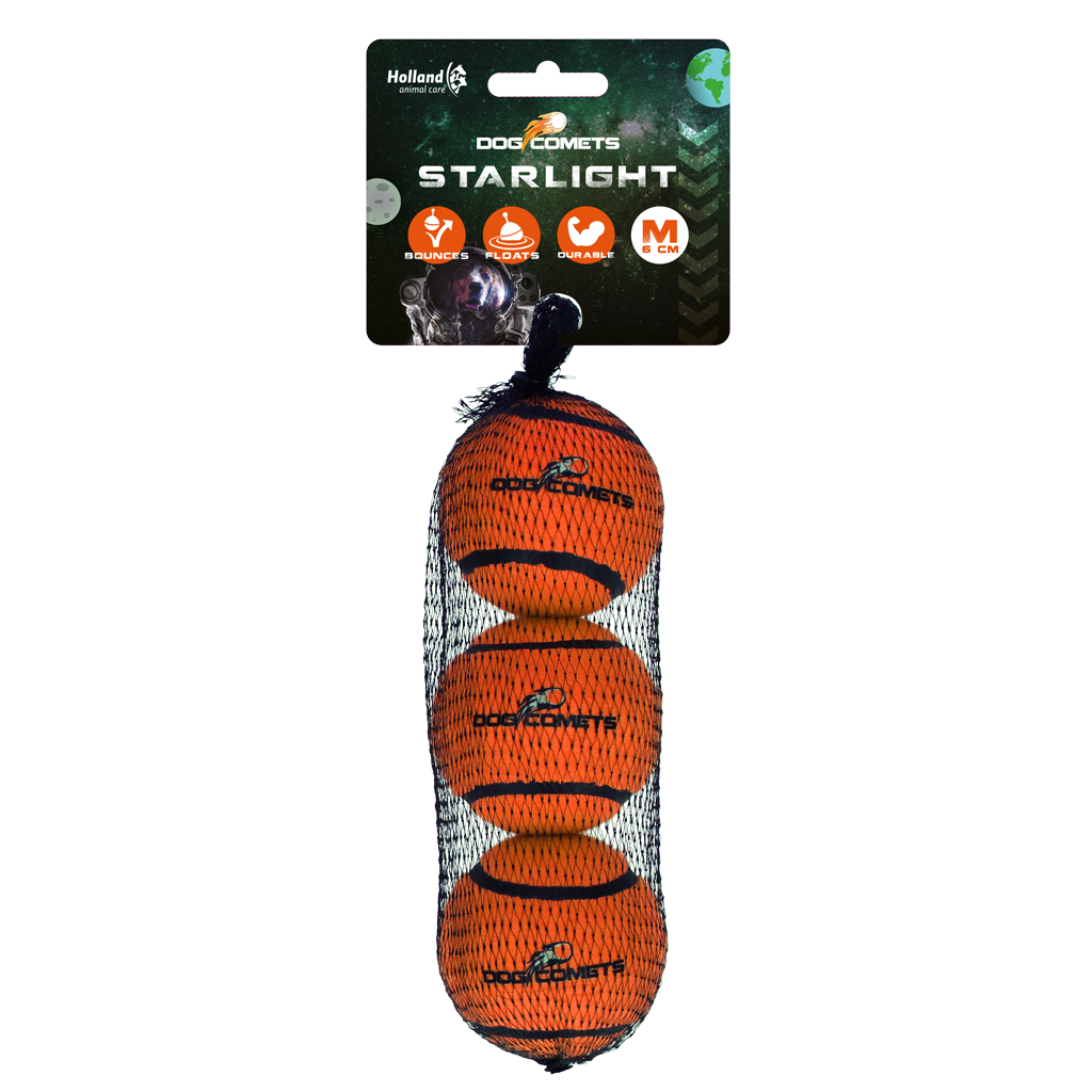 Dog Comets Starlight Tennisball M Orange (3er-Pack)