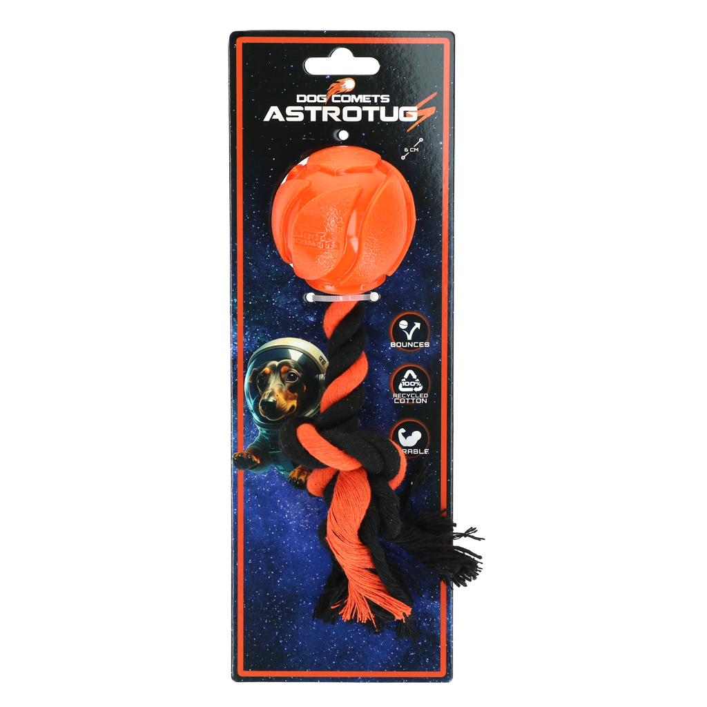 Dog Comets AstroTug bal met touw Oranje