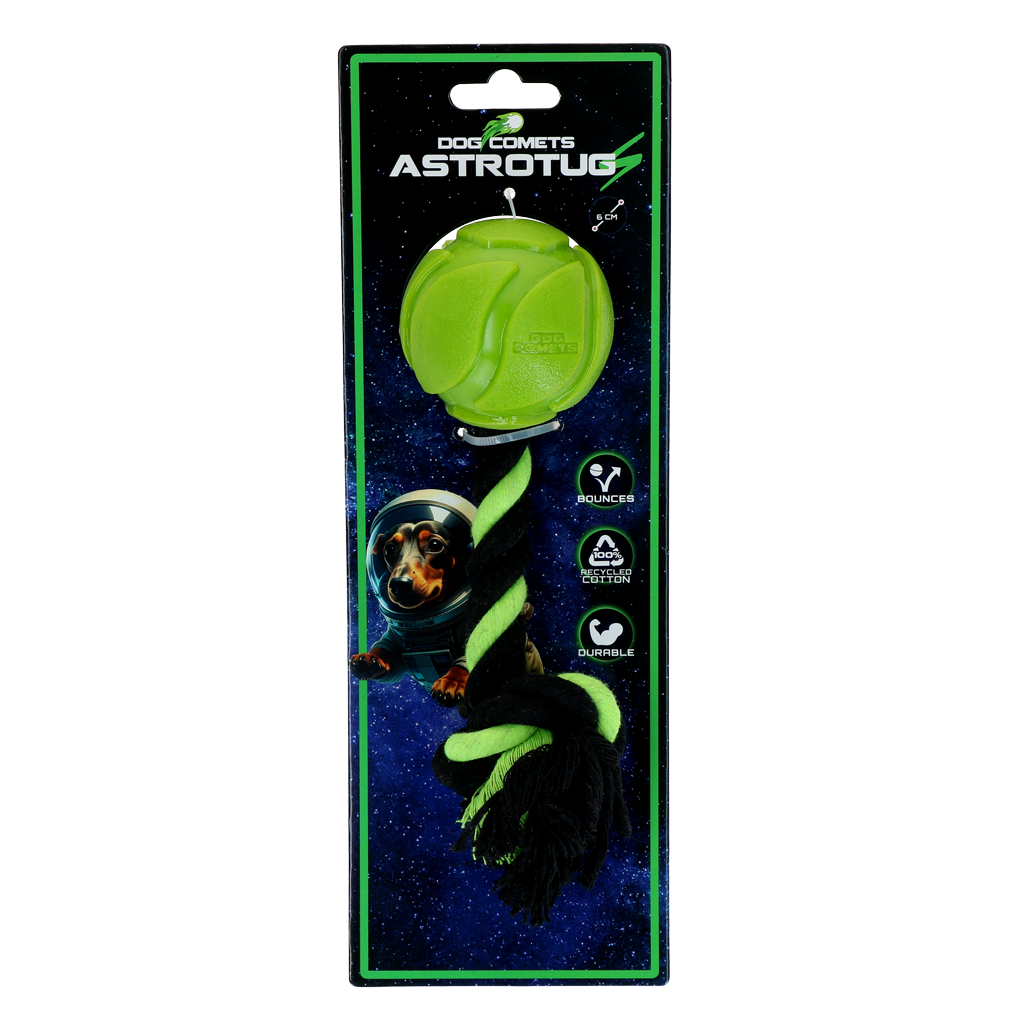 Dog Comets AstroTug balle avec corde Vert