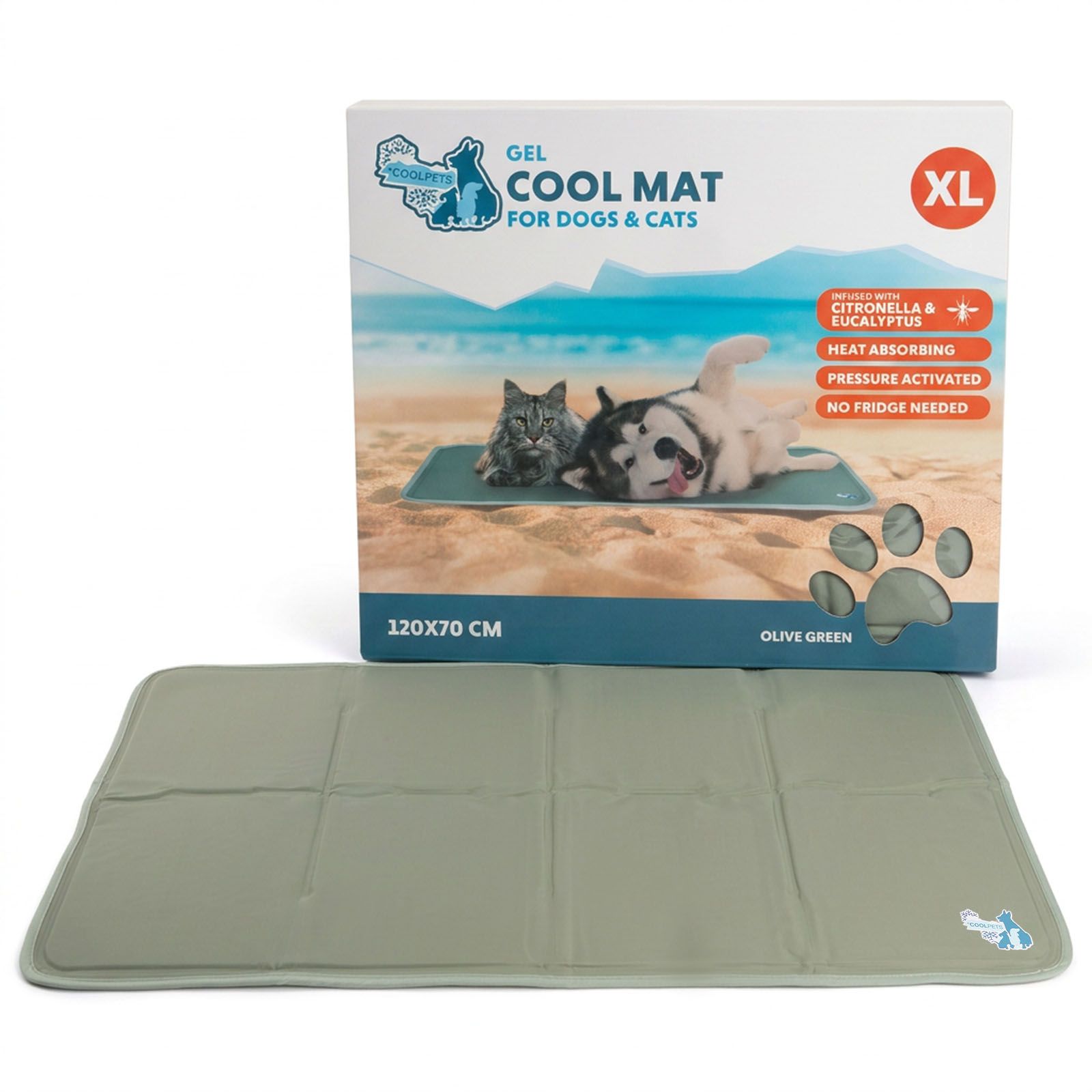 Coolpets Gel Cooling Mat tapis rafraîchissant vert olive XL