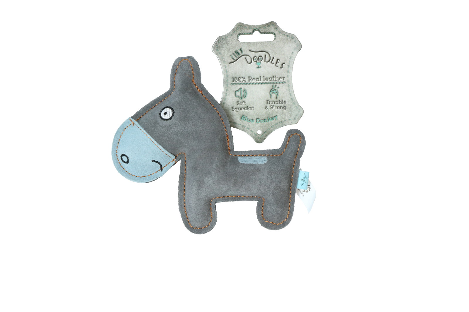 Tiny Doodles Ezel hondenknuffel van runderleer blauw