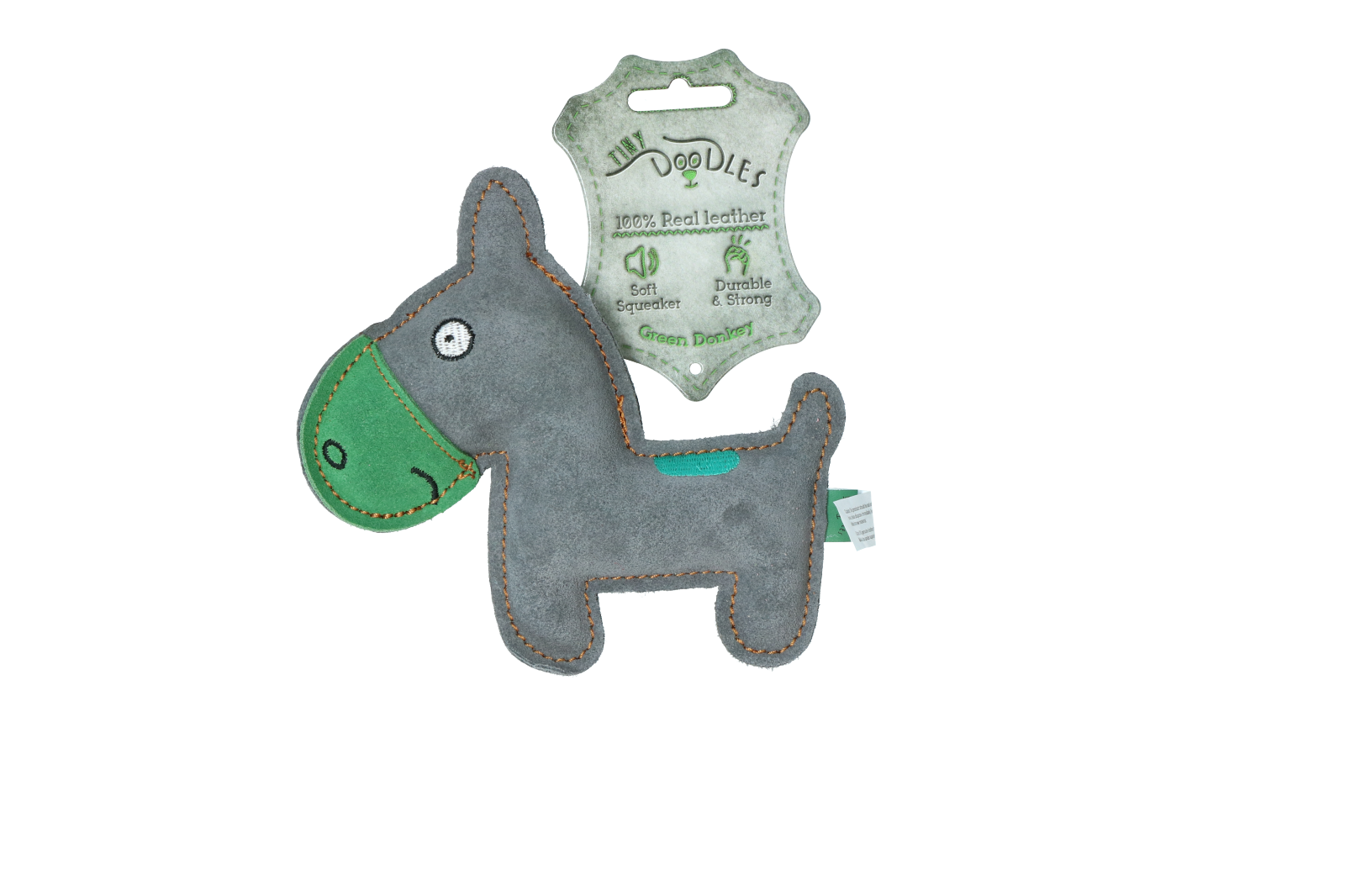 Tiny Doodles Ezel hondenknuffel van runderleer groen