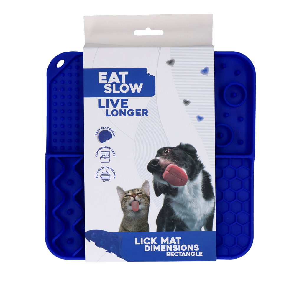 Eat Slow Live Longer Lick Mat Dimensions vierkante likmat Blauw