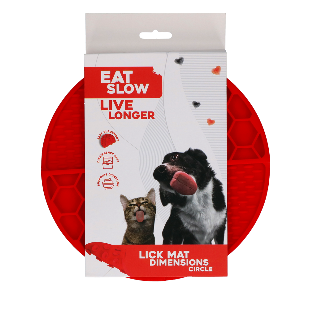 Eat Slow Live Longer Lick Mat Dimensions tapis de léchage rond Rouge