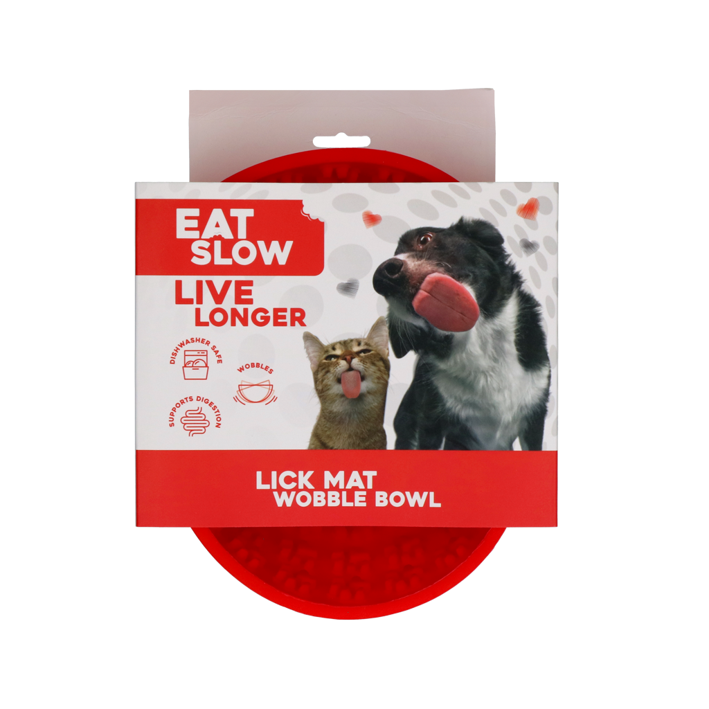 Eat Slow Live Longer Anti-schrokkom en likmat Wobble Bowl Rood 17 cm
