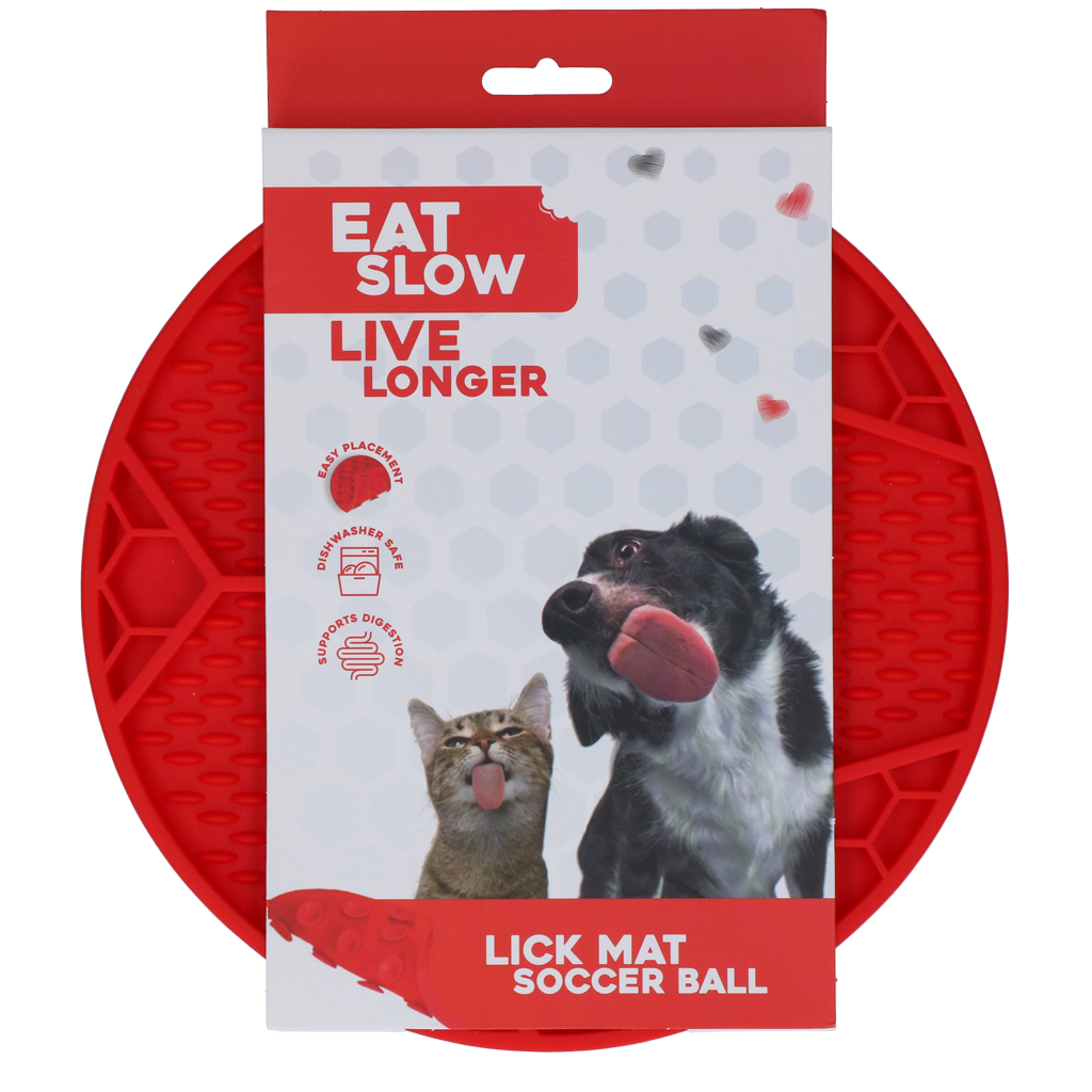 Eat Slow Live Longer Tapis à lécher Soccer Ball rouge 22 cm