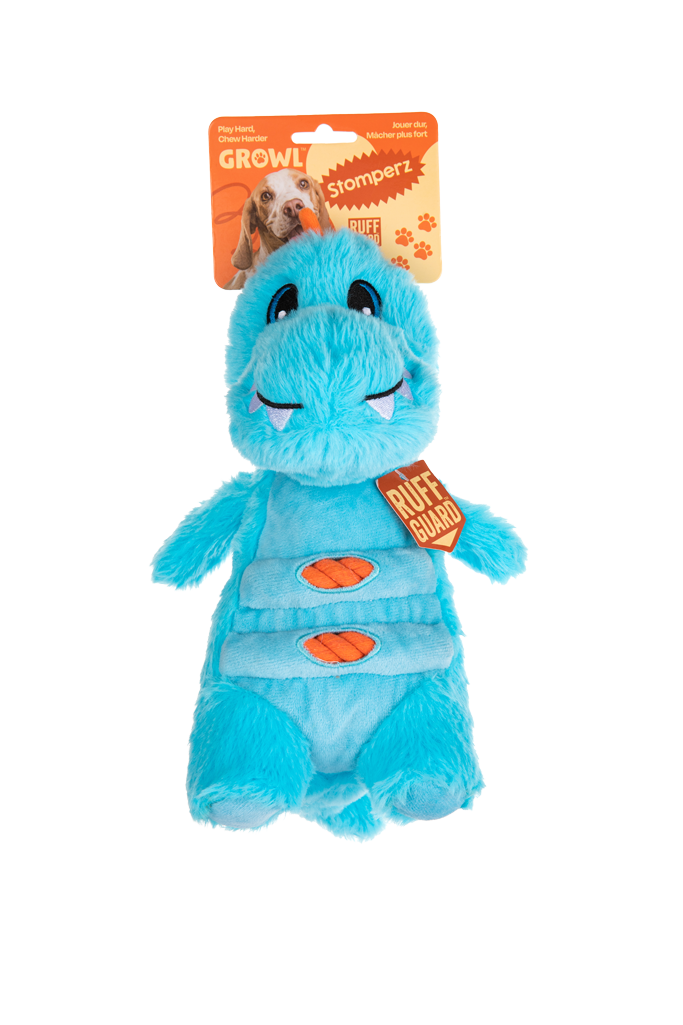 Growl Stomperz Terry de Blauwe Tyrannosaurus Rex pluche hondenspeelgoed