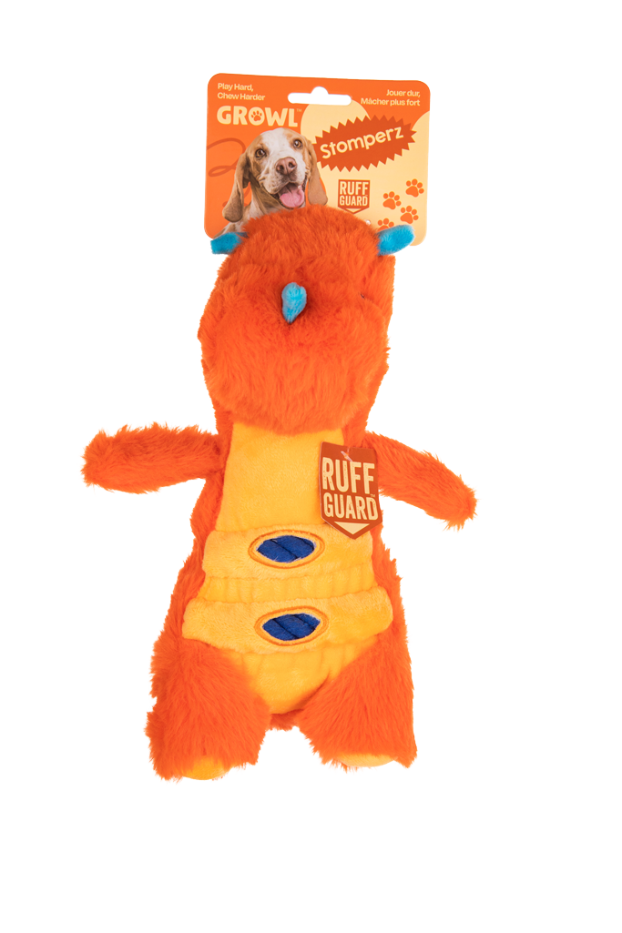 Growl Stomperz Tina der Orange Triceratops Plüsch-Hundespielzeug