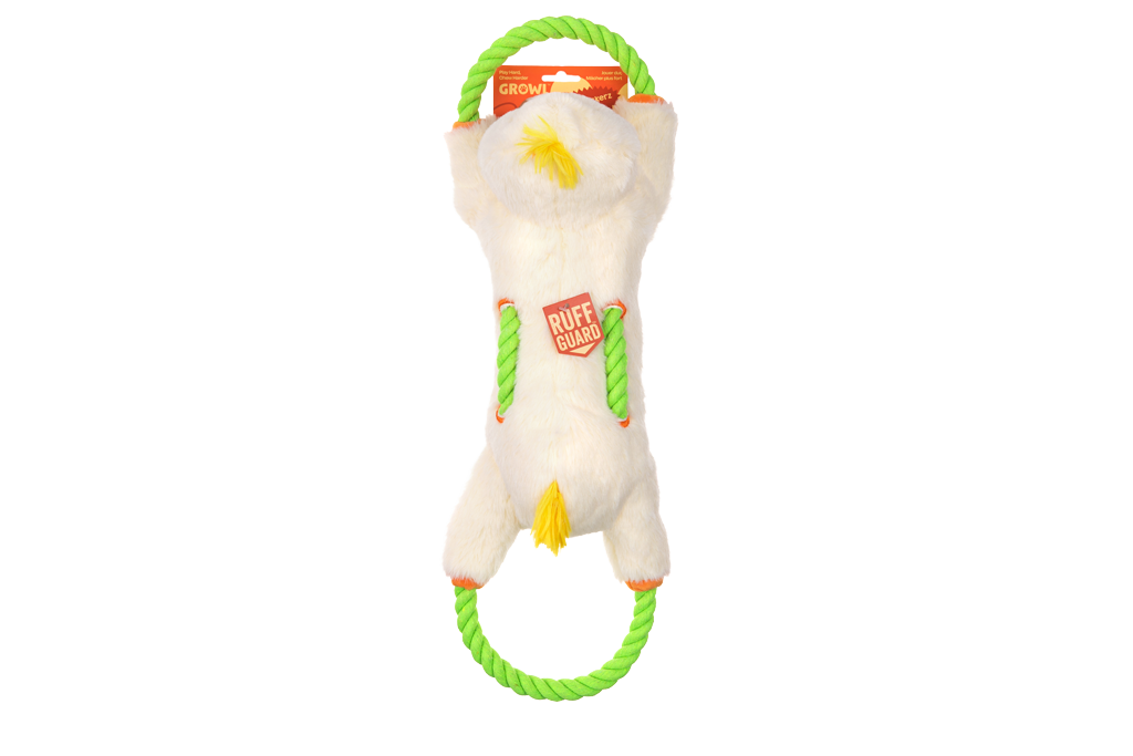 Growl Haystackerz Quacker de Eend pluche hondenspeelgoed met touw