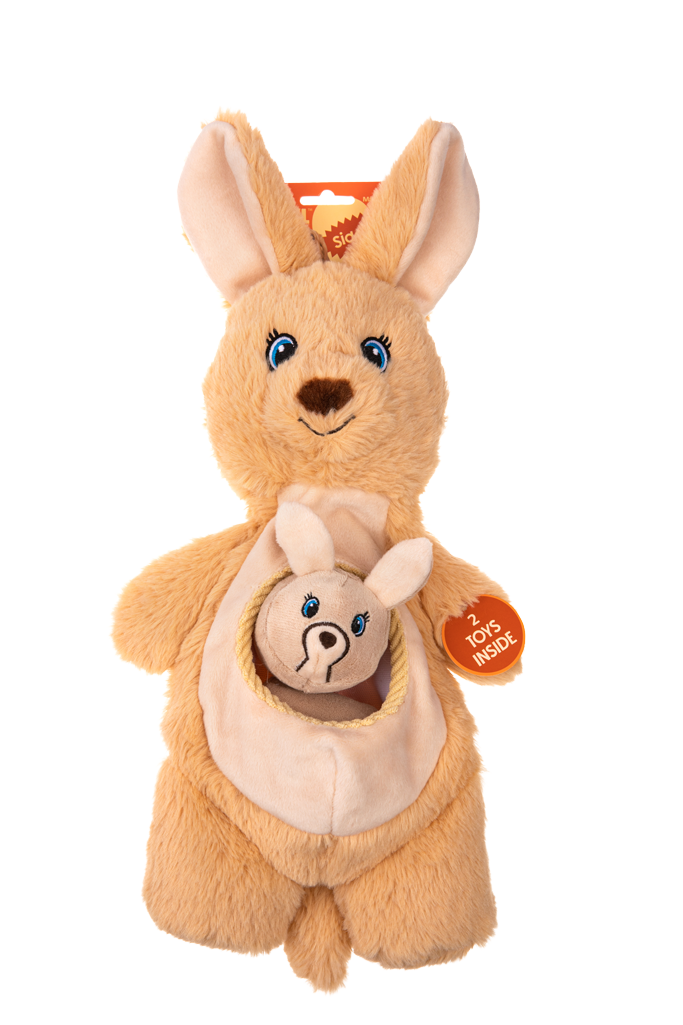 Growl Sidekicks Kanga Joey pluche hondenspeelgoed met kleine speeltjes