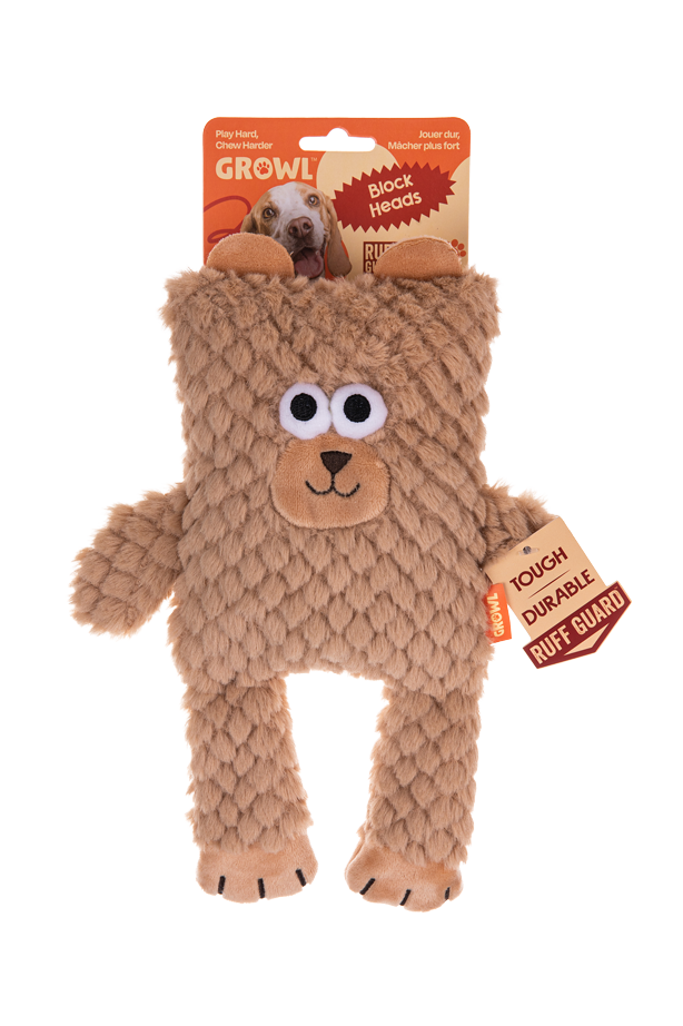 Growl Block Heads Boxy de Beer pluche hondenspeelgoed