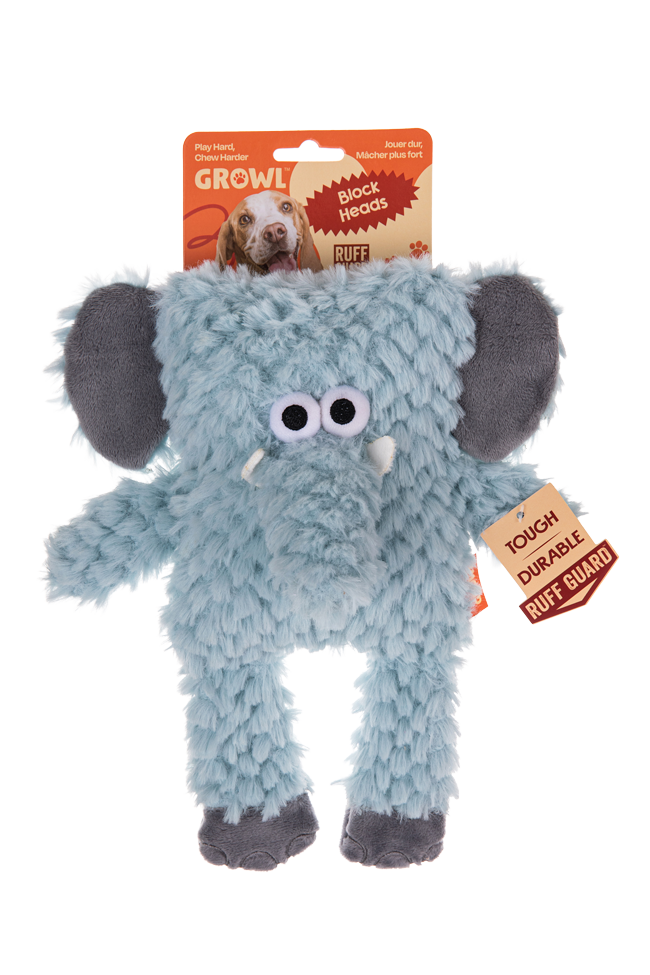 Growl Block Heads Trunky de Olifant Plüsch-Hundespielzeug