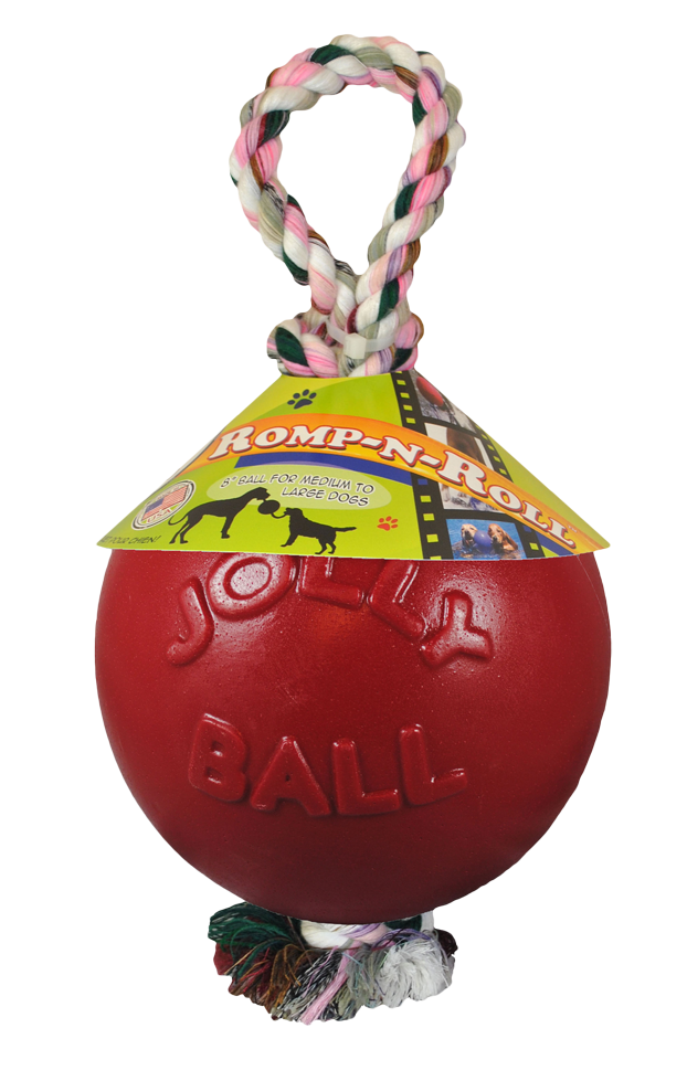 Jolly Pets Jolly Romp-n-Roll speelbal met touw Rood M (15 cm)